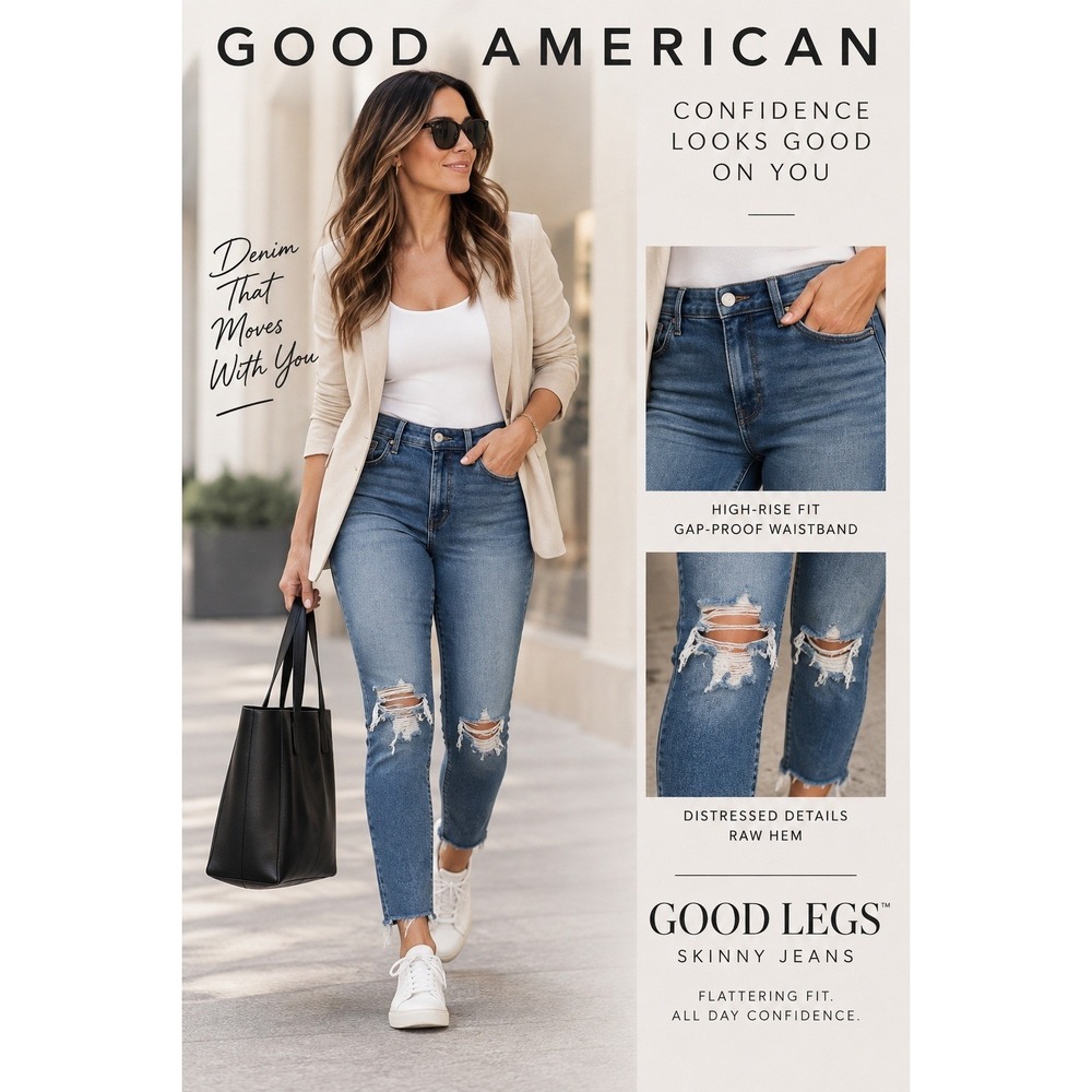 Good American Good Legs Skinny Jeans Women 10/30 Blue Distressed Raw Hem